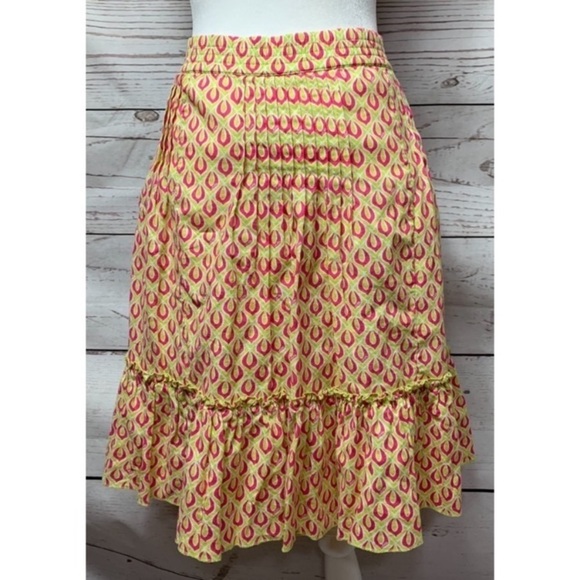 Lilly Pulitzer Lime Green Hot Pink Geometric Pattern Ruffle Skirt - Picture 1 of 6